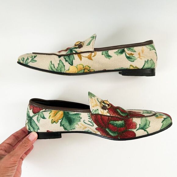 Gucci Jordan Horsebit Floral Loafers Canvas Flats Size 42, 12 - Picture 11 of 14